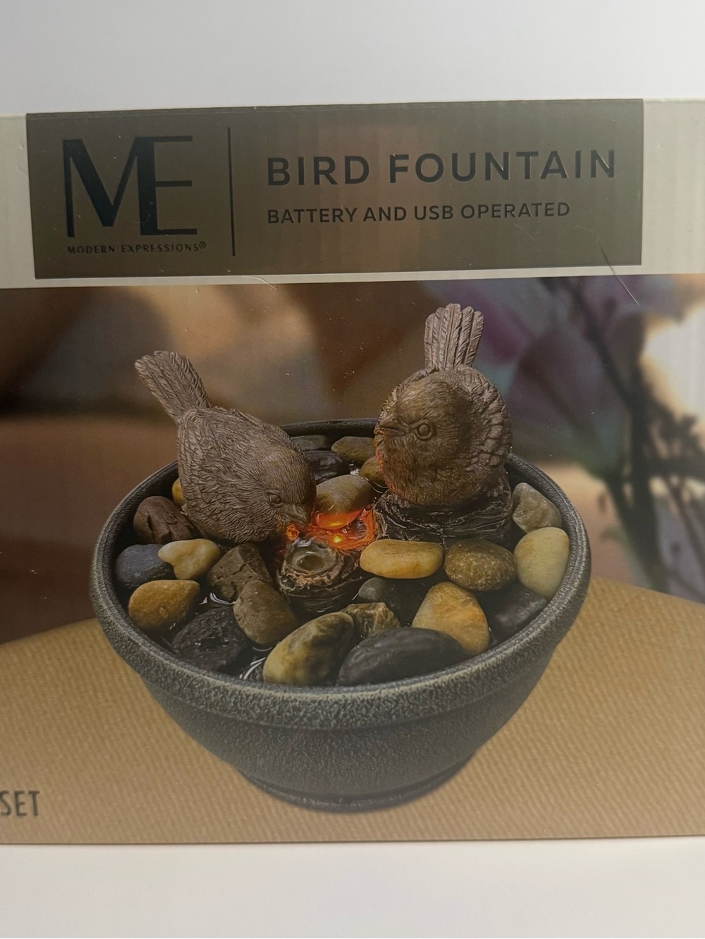 Expressions Two-Bird Tabletop Fountain in Brown and Tan